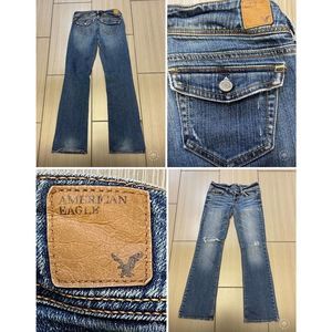 American Eagle slim bootcut jeans womens sz 4R low rise distress flip pocket Y2K